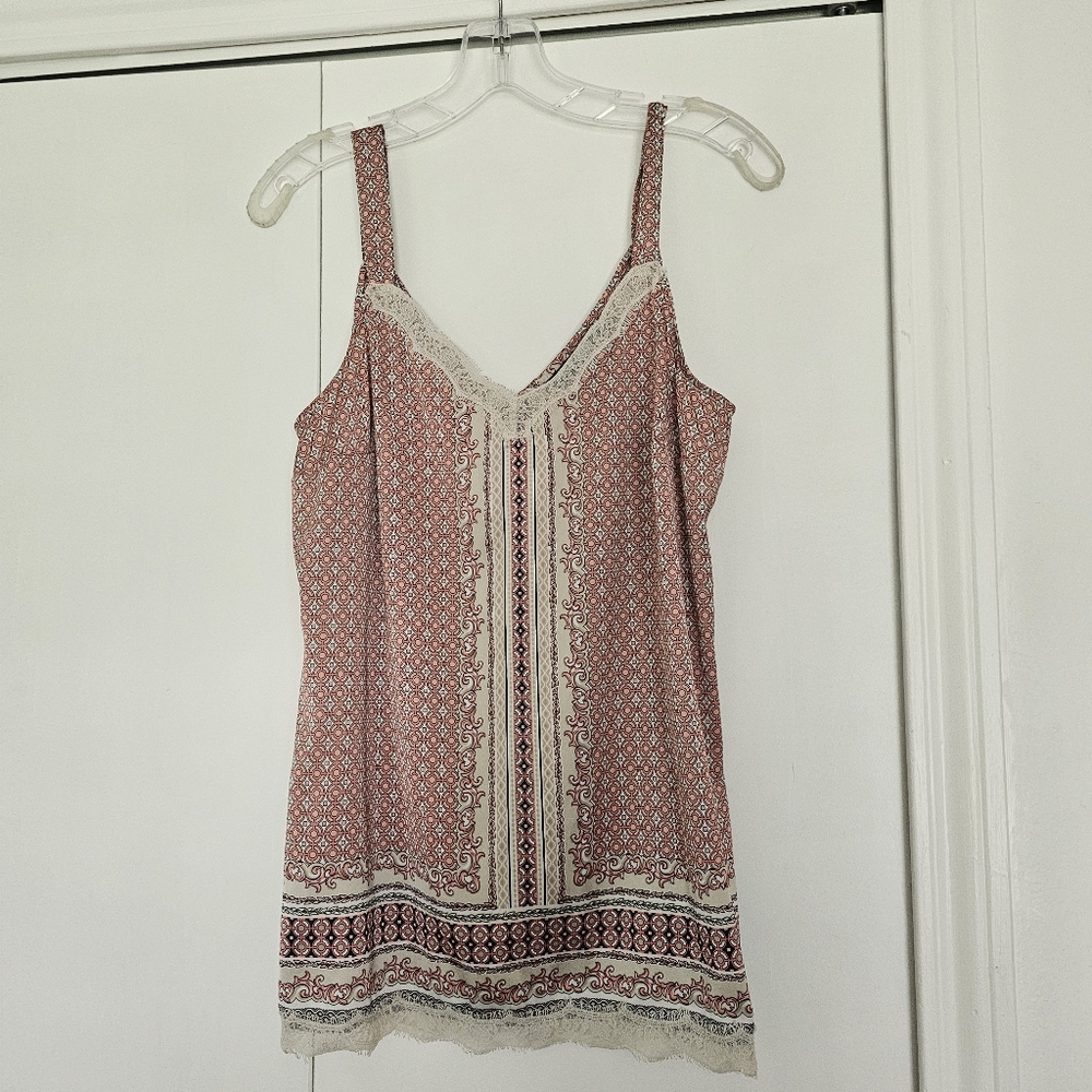 White House Black Market Pink and Cream Patterned Top